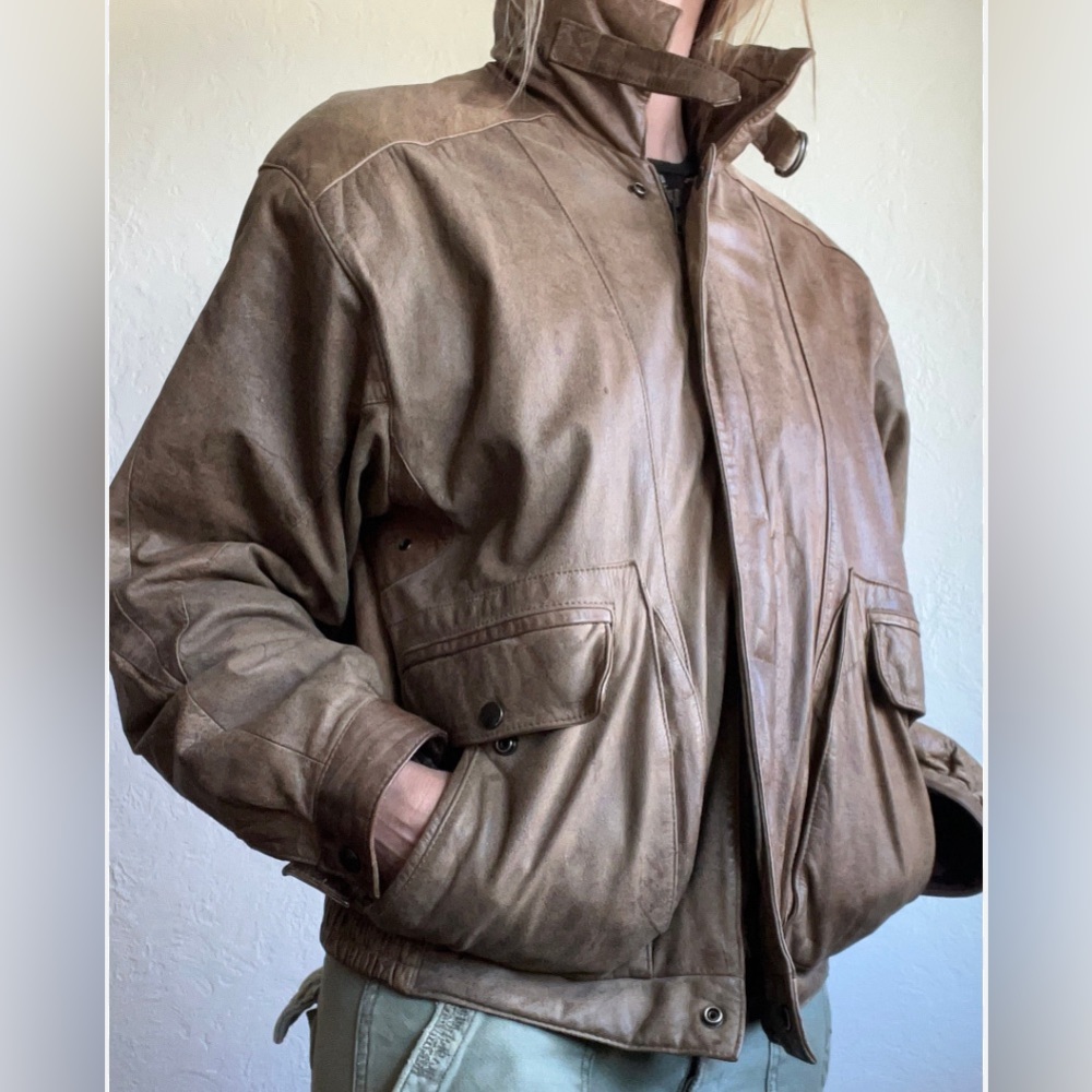 Charlesklein VINTAGE Men’s Leather Bomber Jacket Sz L